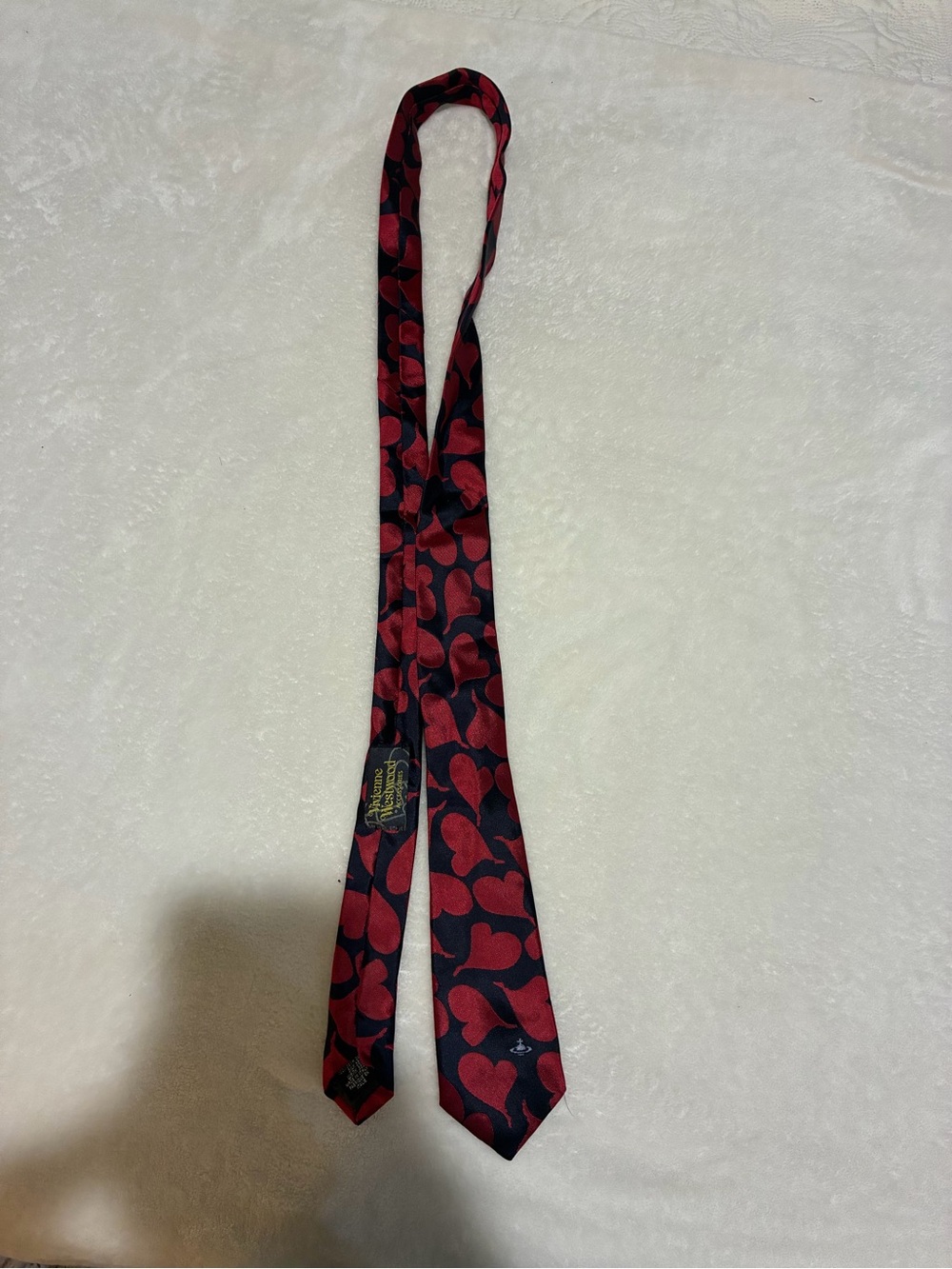 Vivienne Westwood Red and Black Heart Motif Silk Tie